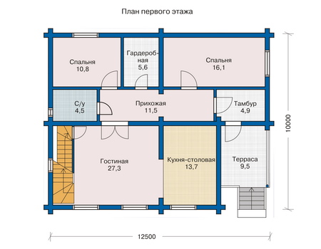 Планировка первого этажа :: Проект деревянного дома 10-81