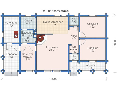 Планировка первого этажа :: Проект деревянного дома 11-19