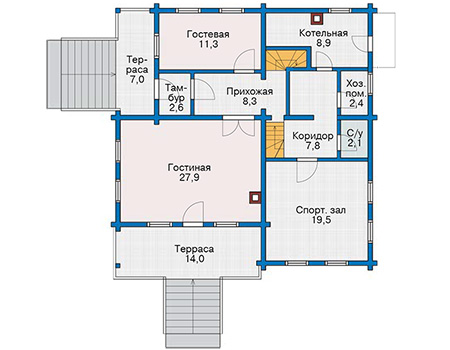 Планировка цокольного этажа :: Проект деревянного дома 11-79