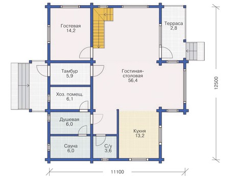 Планировка первого этажа :: Проект деревянного дома 11-85