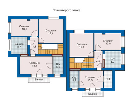 Планировка второго этажа :: Проект дома из кирпича 33-14