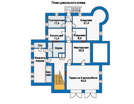 Планировка цокольного этажа :: Проект дома из кирпича 33-35