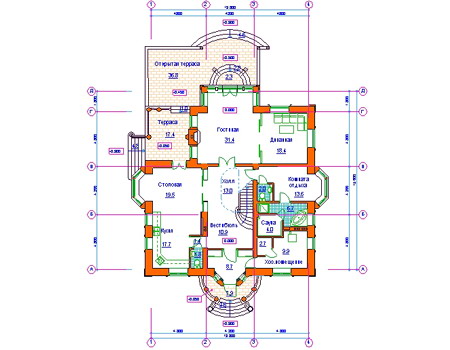 Планировка первого этажа :: Проект дома из кирпича 34-01