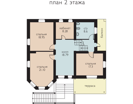Планировка второго этажа :: Проект дома из кирпича 35-61