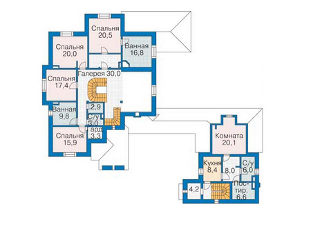 Планировка второго этажа :: Проект дома из кирпича 35-72