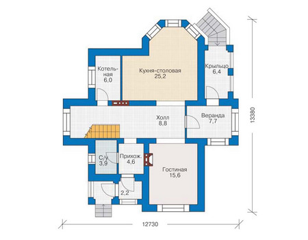 Планировка первого этажа :: Проект дома из кирпича 35-77