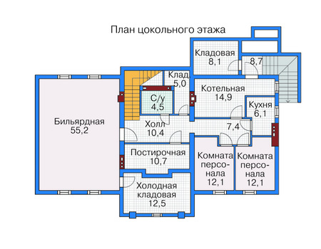 Планировка цокольного этажа :: Проект дома из кирпича 35-80