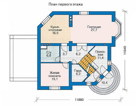 Планировка первого этажа :: Проект дома из кирпича 35-86