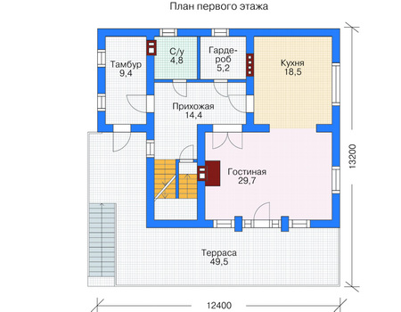 Планировка первого этажа :: Проект дома из кирпича 36-26
