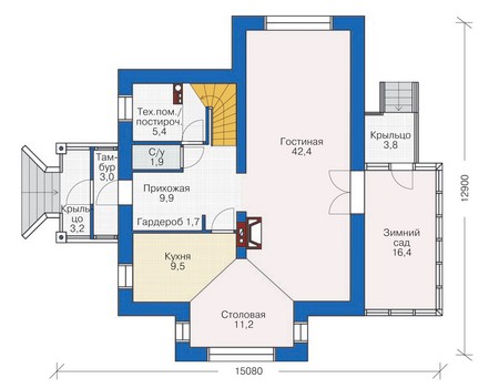Планировка первого этажа :: Проект дома из кирпича 36-84