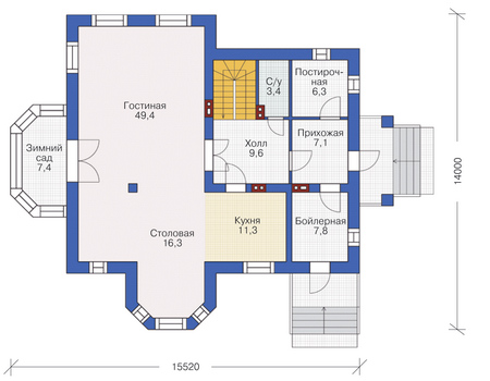 Планировка первого этажа :: Проект дома из кирпича 37-52