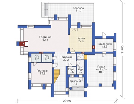 Планировка первого этажа :: Проект дома из кирпича 37-73
