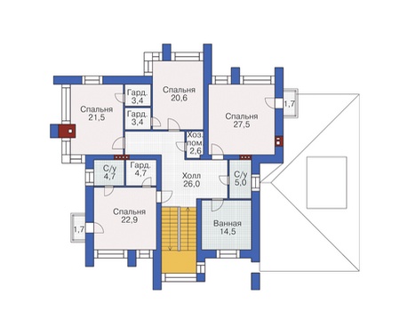 Планировка второго этажа :: Проект дома из кирпича 37-73