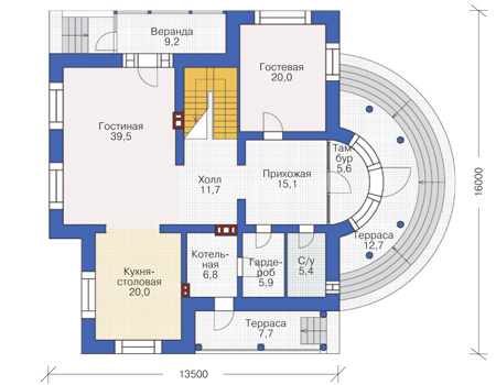 Планировка первого этажа :: Проект дома из кирпича 37-76