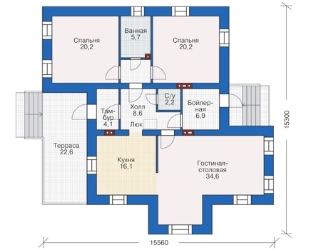 Планировка первого этажа :: Проект дома из кирпича 38-04