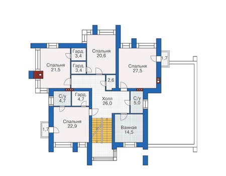 Планировка второго этажа :: Проект дома из кирпича 38-10