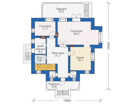 Планировка первого этажа :: Проект дома из кирпича 38-22