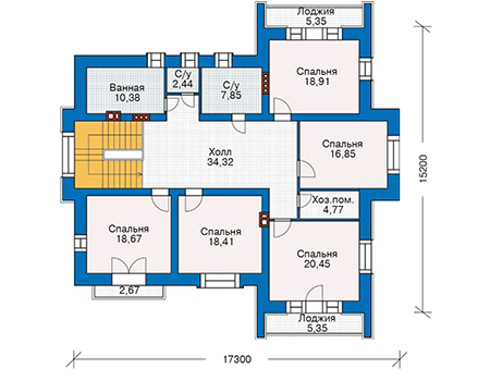 Планировка второго этажа :: Проект дома из кирпича 38-25