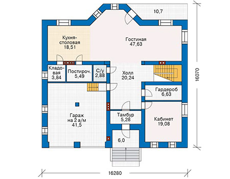 Планировка первого этажа :: Проект дома из кирпича 38-51