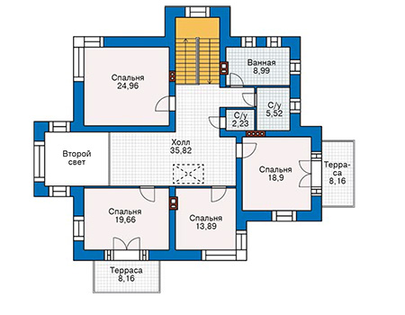 Планировка второго этажа :: Проект дома из кирпича 38-55