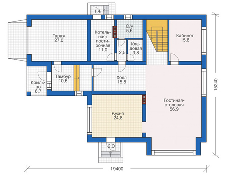 Планировка первого этажа :: Проект дома из кирпича 38-57