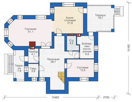 Планировка первого этажа :: Проект дома из кирпича 38-66