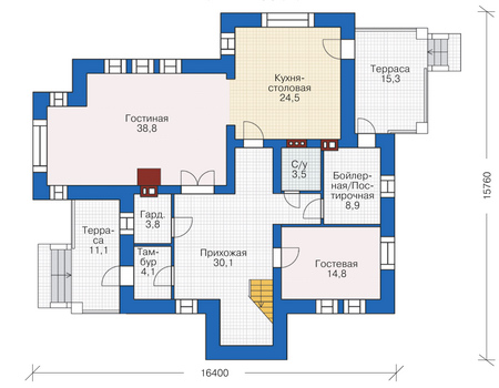 Планировка первого этажа :: Проект дома из кирпича 38-73