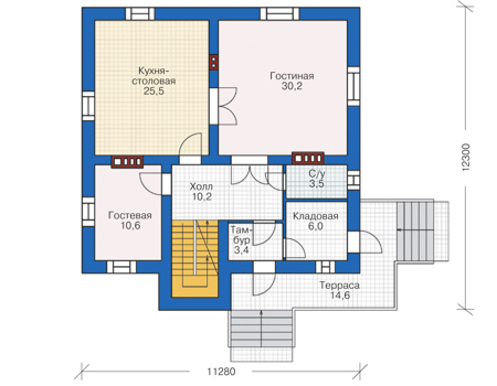 Планировка первого этажа :: Проект дома из кирпича 38-80