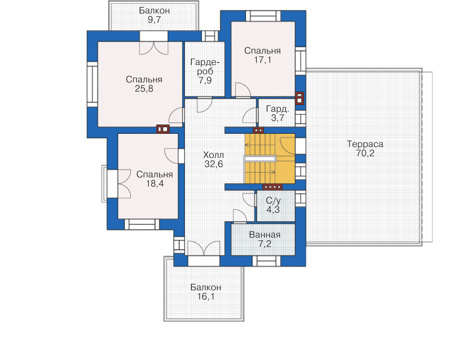 Планировка второго этажа :: Проект дома из кирпича 38-84