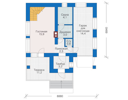 Планировка первого этажа :: Проект дома из кирпича 38-90