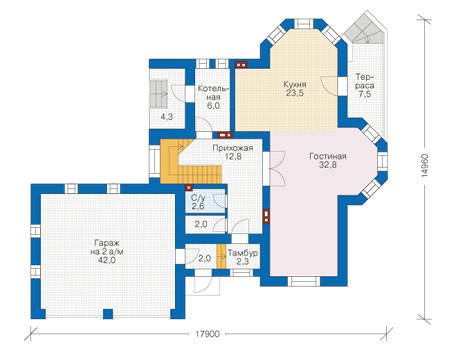 Планировка первого этажа :: Проект дома из кирпича 39-06