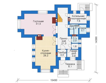 Планировка первого этажа :: Проект дома из кирпича 39-11