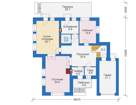 Планировка первого этажа :: Проект дома из кирпича 39-20