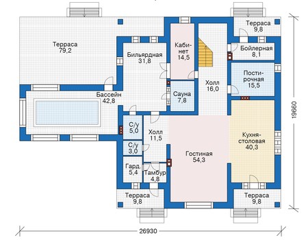 Планировка первого этажа :: Проект дома из кирпича 39-41