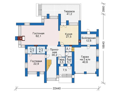 Планировка первого этажа :: Проект дома из кирпича 39-44