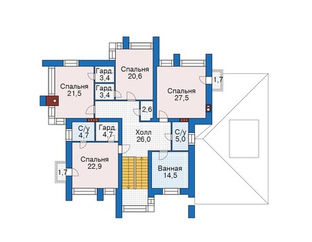 Планировка второго этажа :: Проект дома из кирпича 39-44