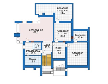 Планировка цокольного этажа :: Проект дома из кирпича 39-44