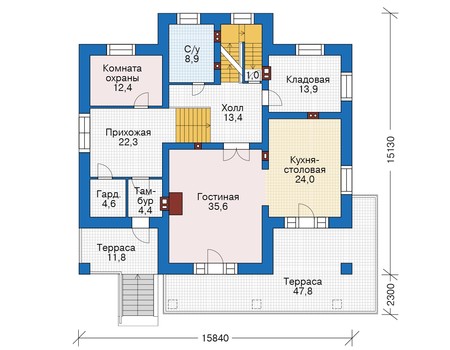 Планировка первого этажа :: Проект дома из кирпича 39-50