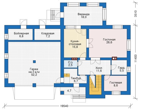 Планировка первого этажа :: Проект дома из кирпича 39-54