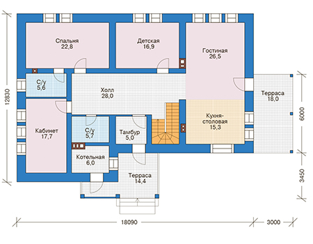 Планировка первого этажа :: Проект дома из кирпича 39-79
