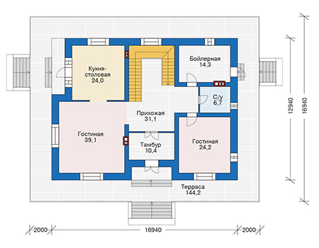 Планировка первого этажа :: Проект дома из кирпича 39-98