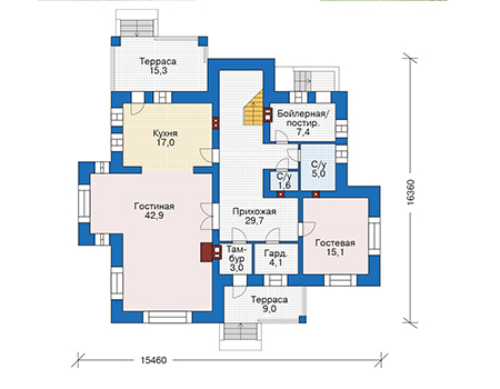 Планировка первого этажа :: Проект дома из кирпича 40-00