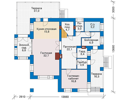 Планировка первого этажа :: Проект дома из кирпича 40-31