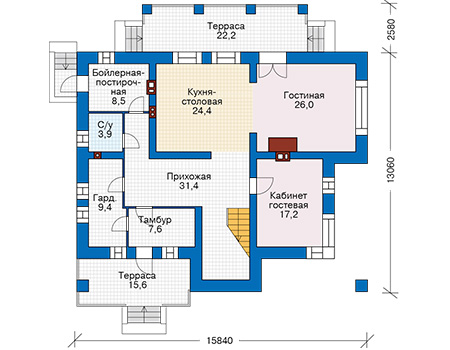 Планировка первого этажа :: Проект дома из кирпича 40-46
