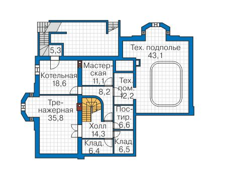 Планировка цокольного этажа :: Проект дома из кирпича 40-63