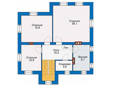 Планировка второго этажа :: Проект дома из кирпича 40-68