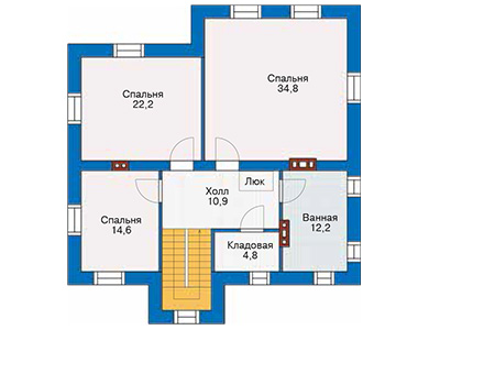 Планировка второго этажа :: Проект дома из кирпича 40-69