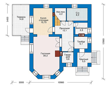 Планировка первого этажа :: Проект дома из кирпича 41-36