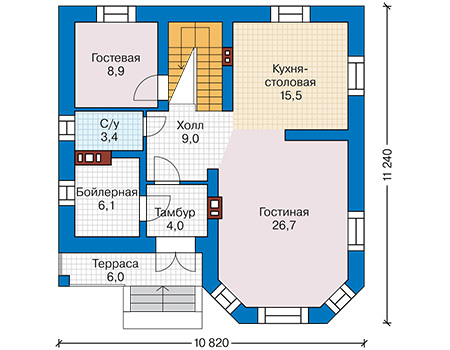 Планировка первого этажа :: Проект дома из кирпича 41-54