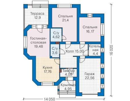 Планировка первого этажа :: Проект дома из кирпича 41-73